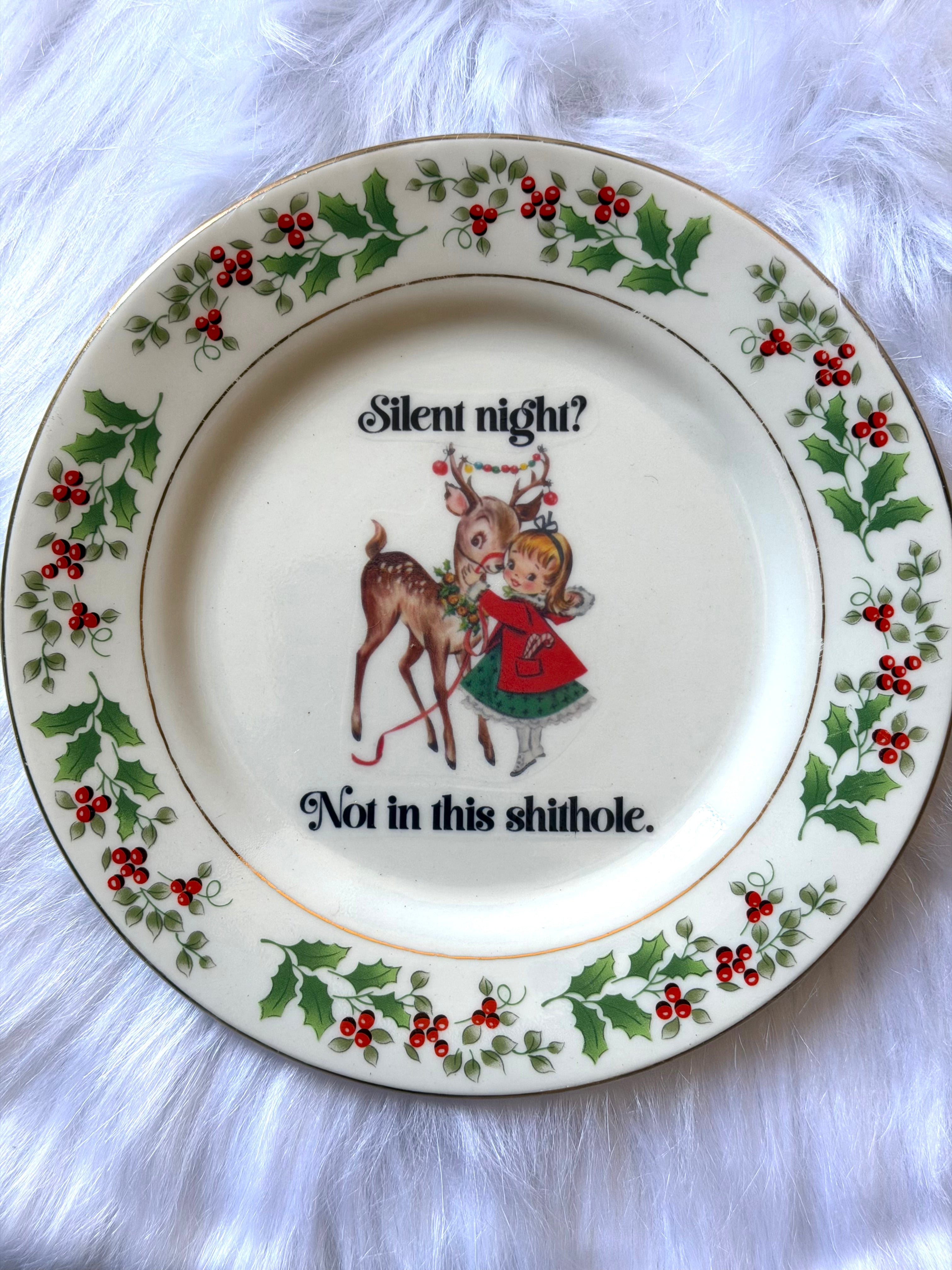 Silent Night? Not in This Shithole Holiday Decorative Plate