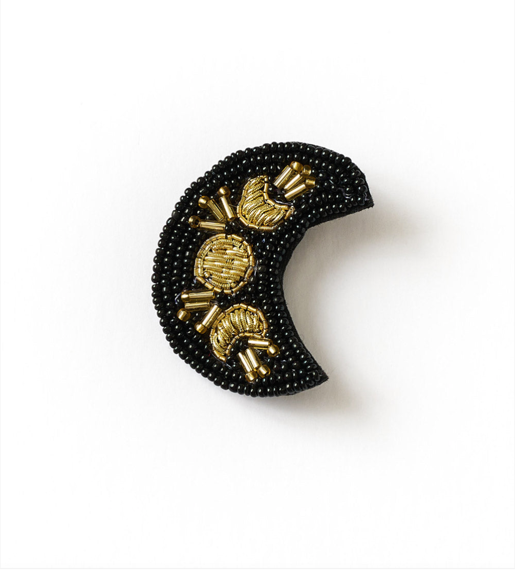 Beaded Moon Brooch Pin