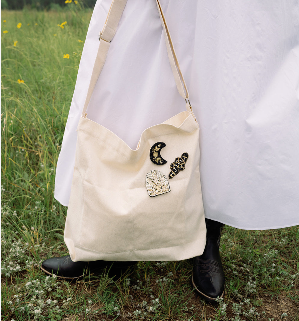 Beaded Moon Brooch Pin