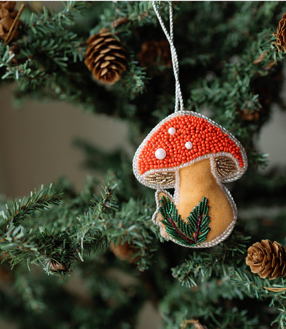 Mushroom Beaded Ornament