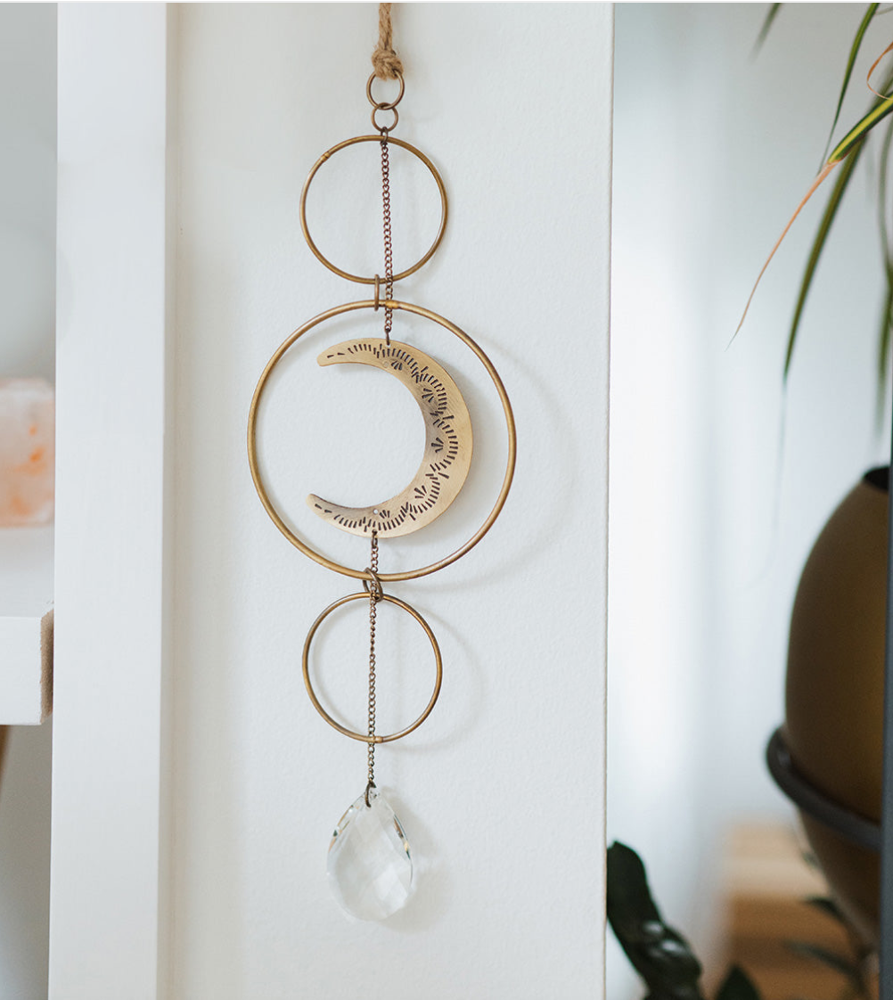 Crescent Moon Brass Suncatcher