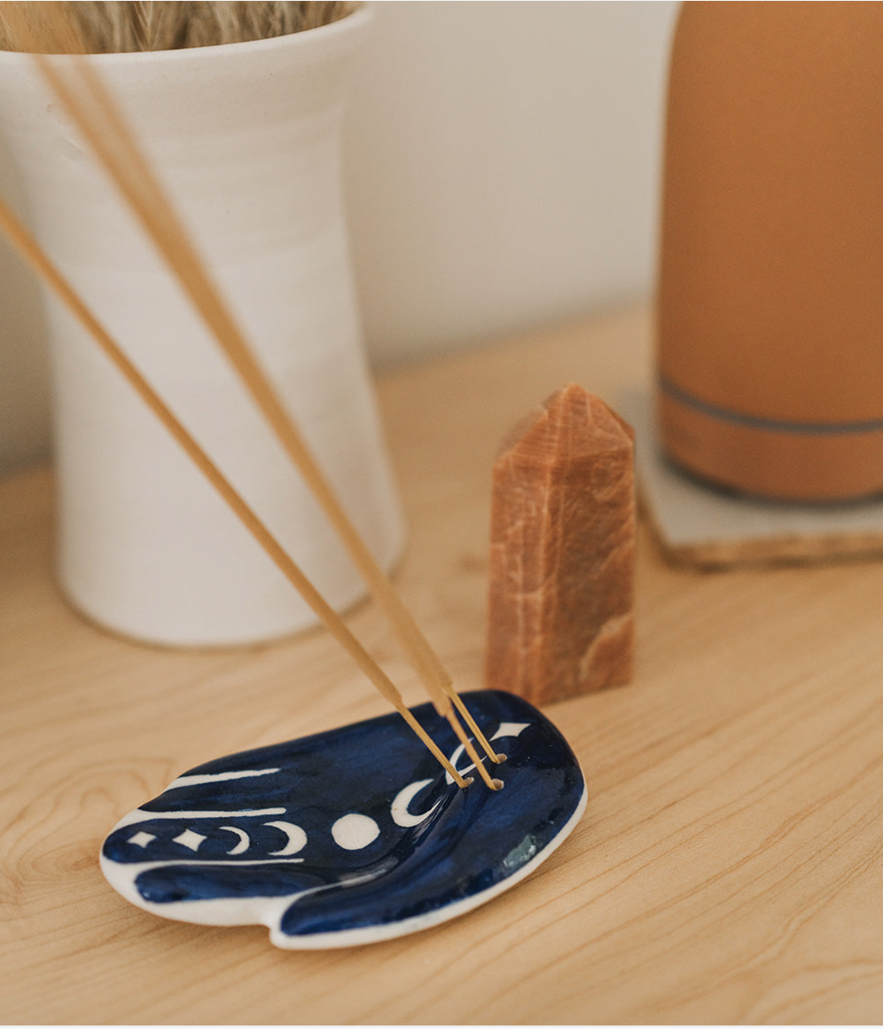 Ceramic Hamsa Moon Phase Incense Holder