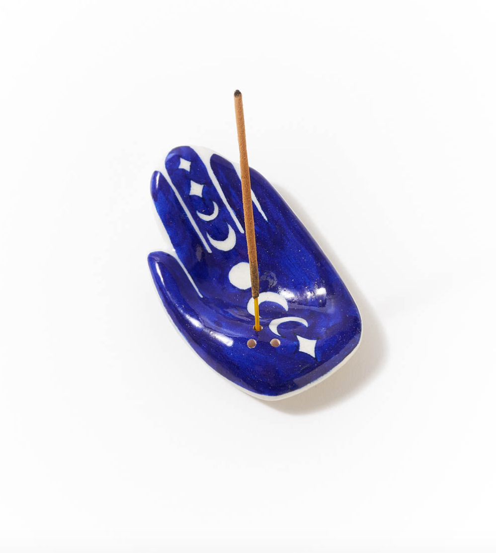 Ceramic Hamsa Moon Phase Incense Holder