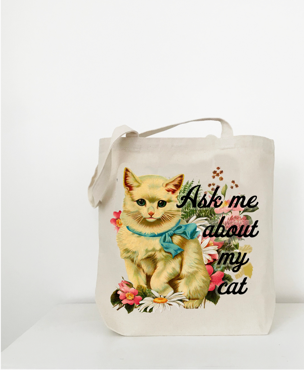 Ask Me About My Cat Canvas Tote Bag