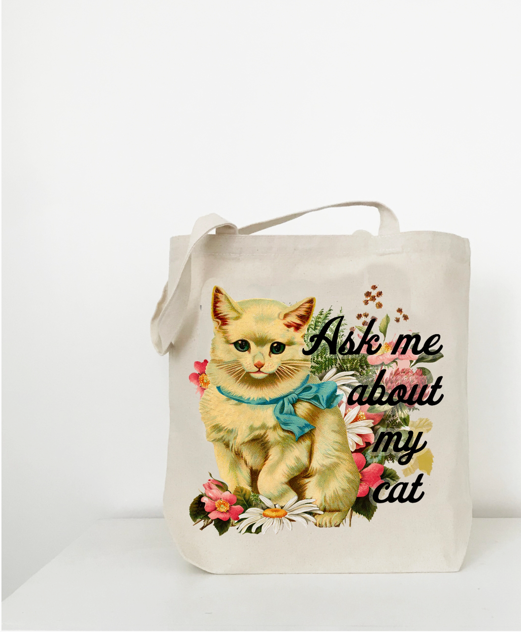 Ask Me About My Cat Canvas Tote Bag