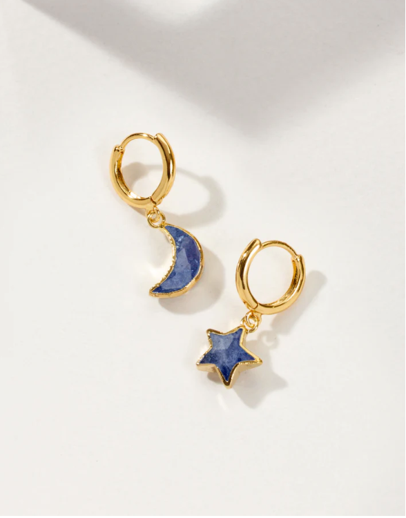 Sky Gazing Mismatched Hoop Earrings- Sapphire