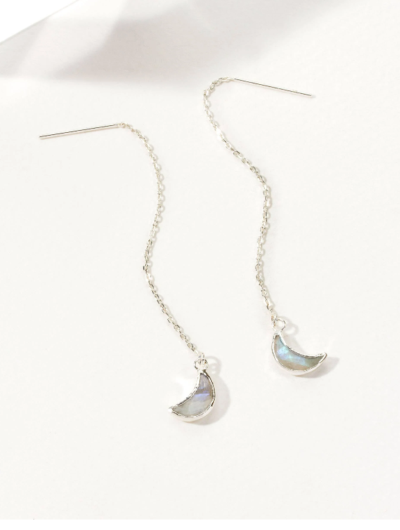 Sterling Silver Eclipse Threader Earrings- Moonstone