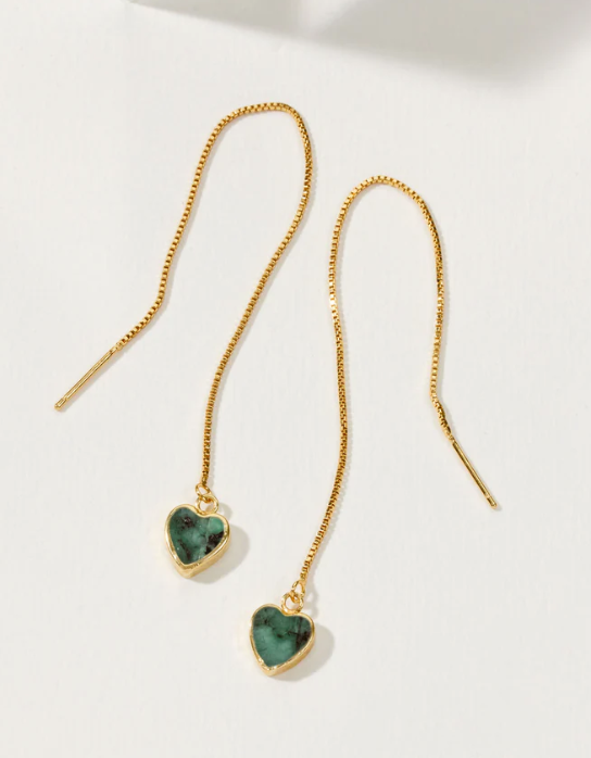 Emerald Heart Threader Earrings