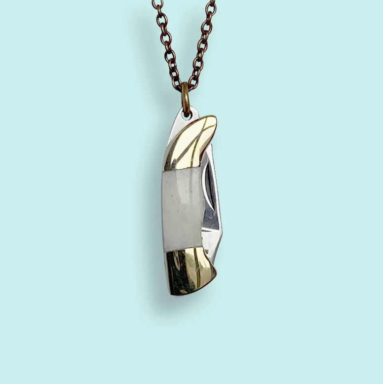 Bone Plated Mini Pocket Knife Necklace