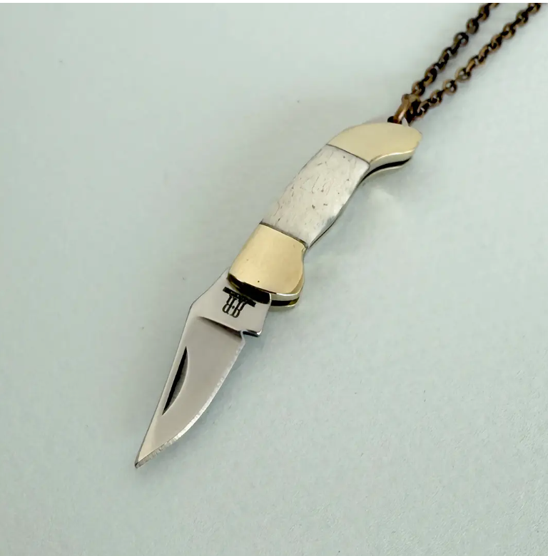 Bone Plated Mini Pocket Knife Necklace