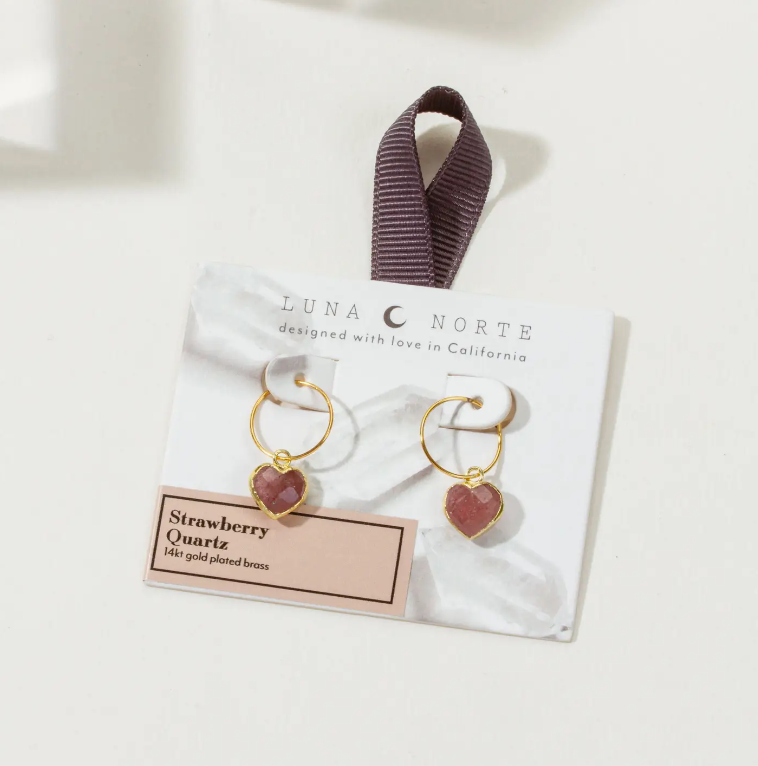 Strawberry Quartz Mini Heart Hoop Earrings