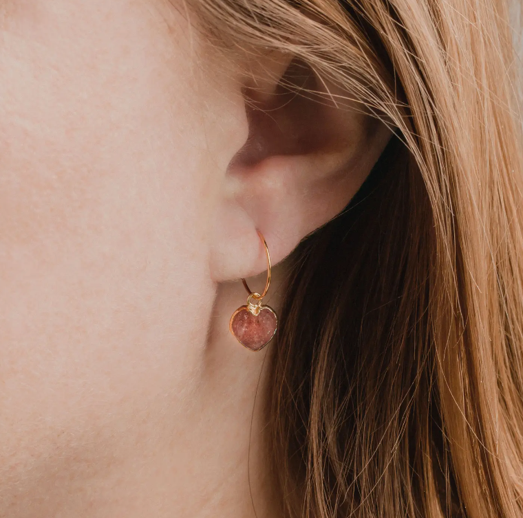 Strawberry Quartz Mini Heart Hoop Earrings