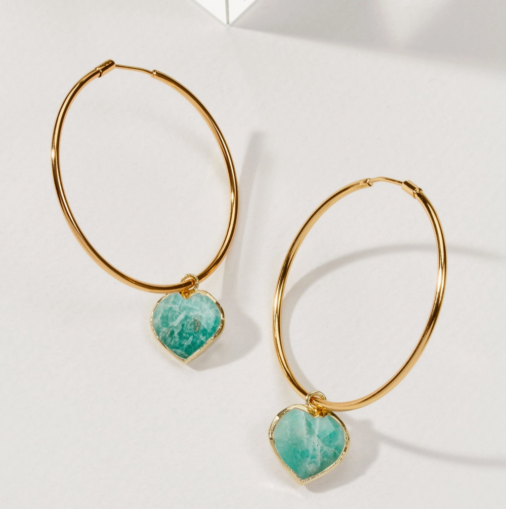 Amazonite Conversation Heart Hoop Earrings