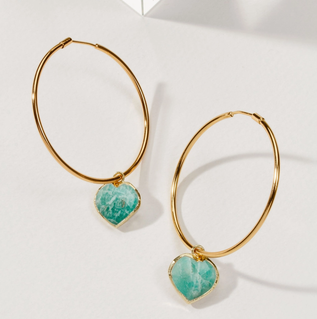 Amazonite Conversation Heart Hoop Earrings