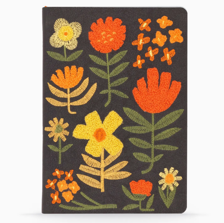 Chunky Flowers Embroidered Vegan Leather Notebook