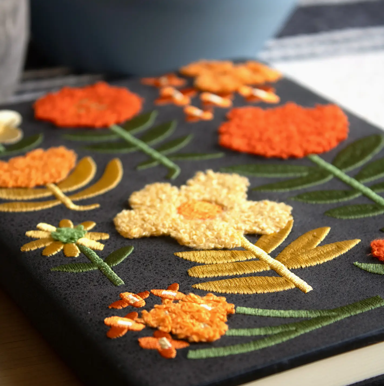 Chunky Flowers Embroidered Vegan Leather Notebook