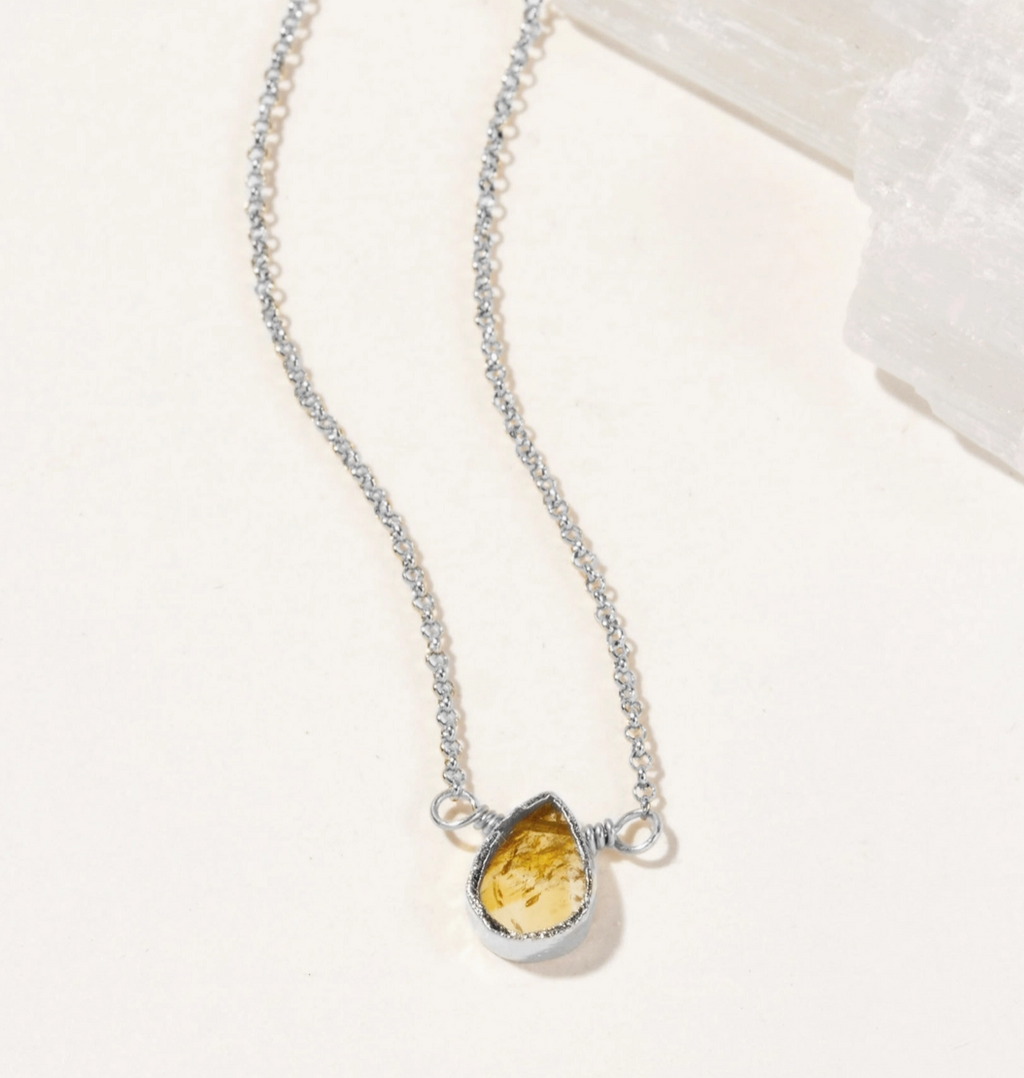 Silver Delicate Gemstone Necklace- Citrine