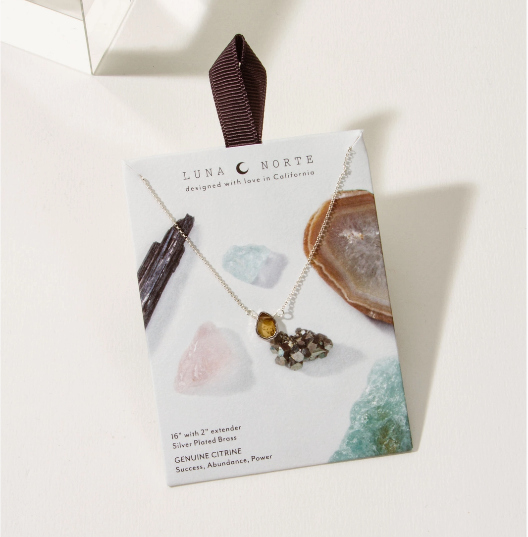 Silver Delicate Gemstone Necklace- Citrine
