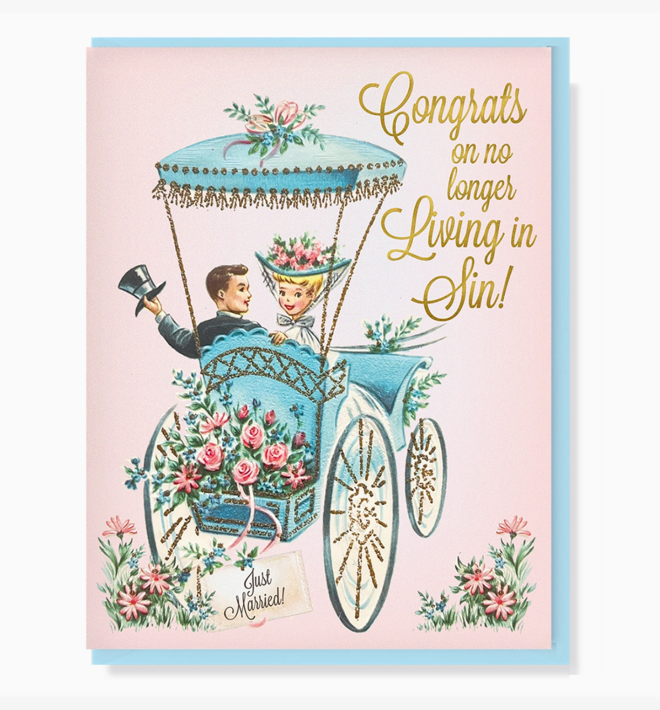 No Longer Living In Sin Just Married Greeting Card