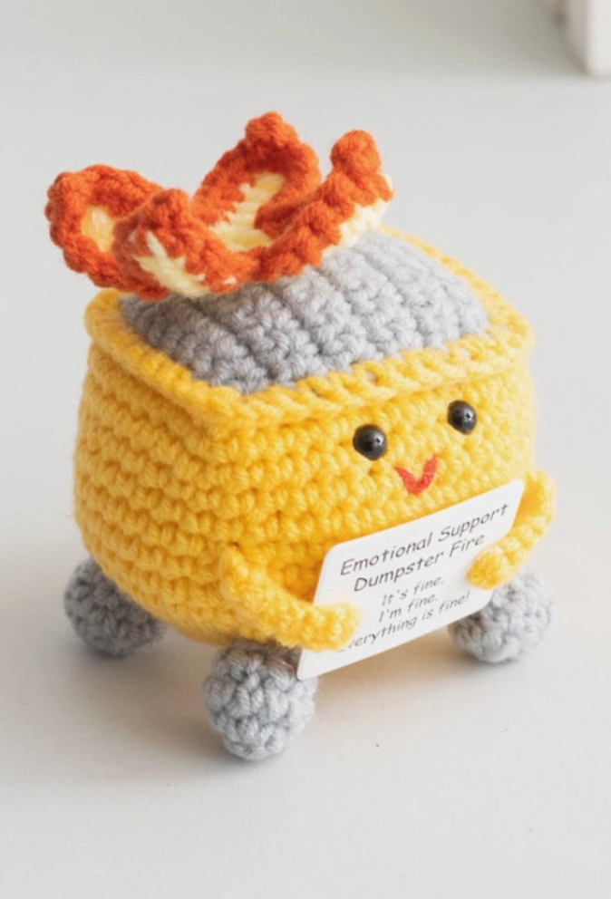 Emotional Support Dumpster Fire , Crochet Figure