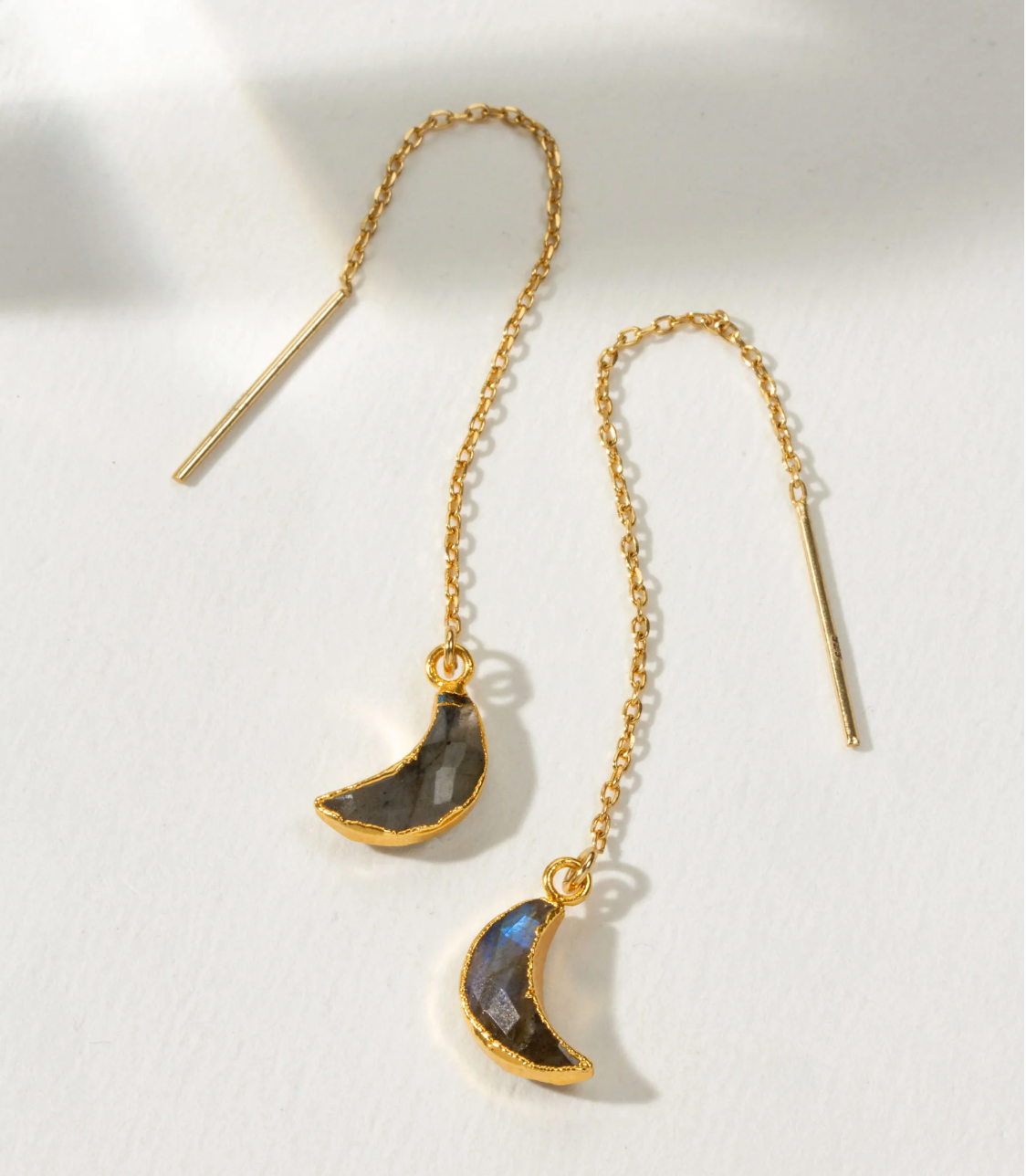14Kt Gold Plated Eclipse Threader Earrings- Labradorite