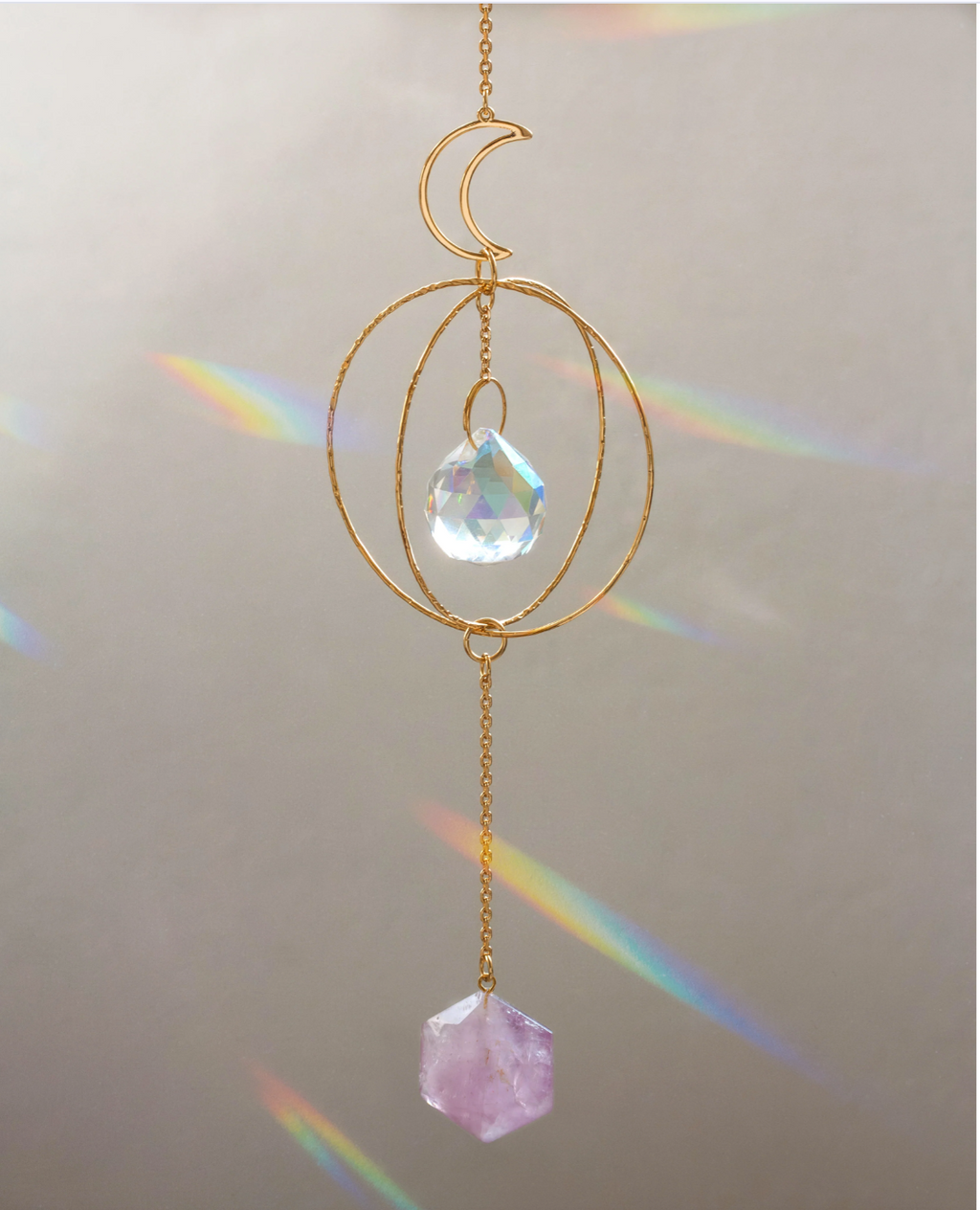 Golden Moon Amethyst Suncatcher Mobile