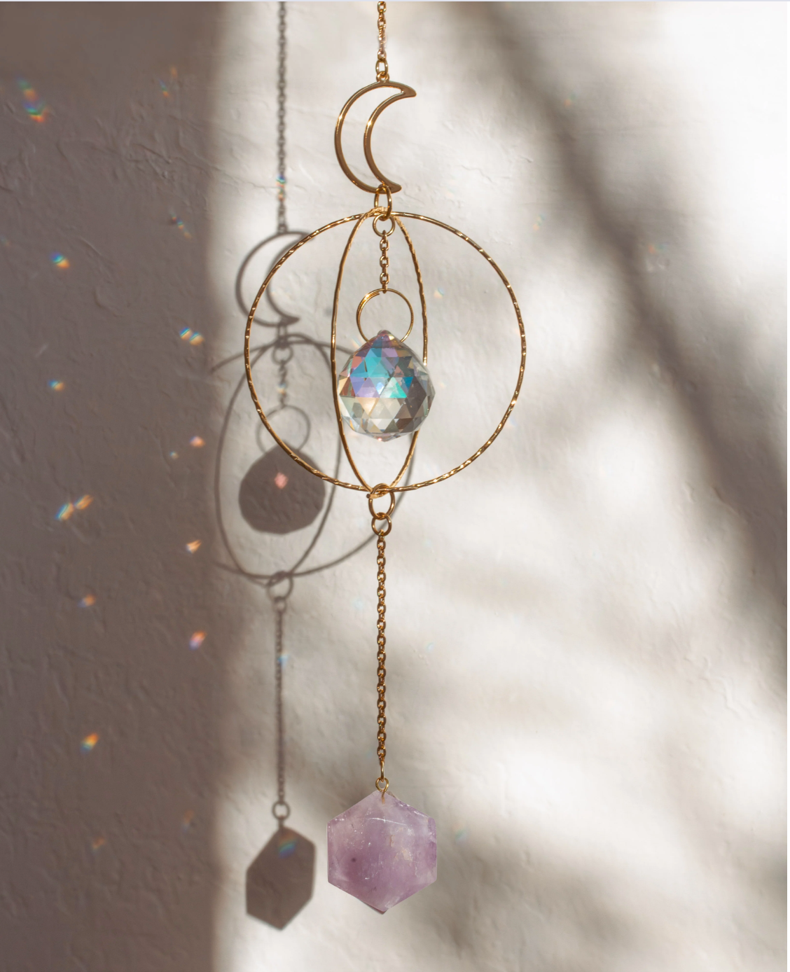 Golden Moon Amethyst Suncatcher Mobile