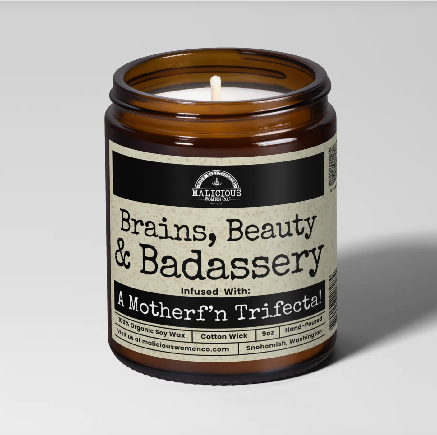 Brains, Beauty, Badassery Candle