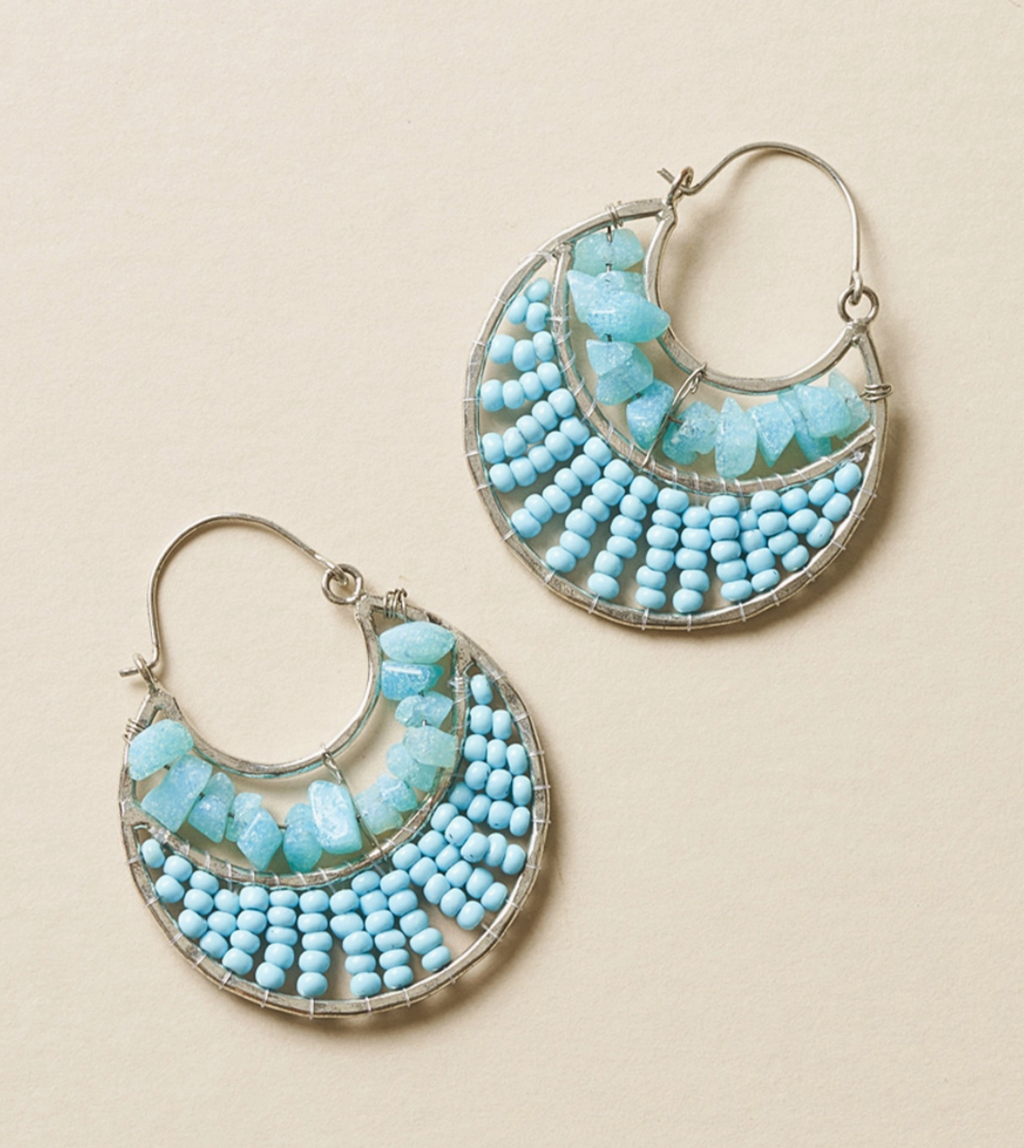 Rajiyah Amazonite Beaded Crescent Hoop Earrings
