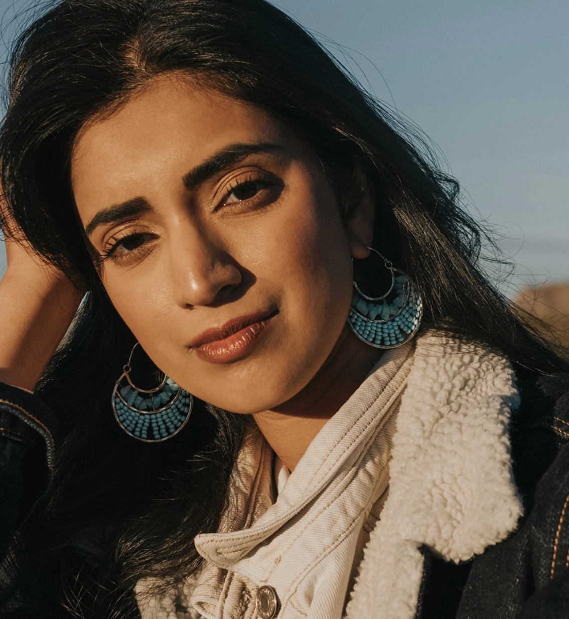 Rajiyah Amazonite Beaded Crescent Hoop Earrings