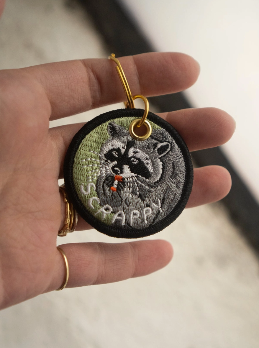 Scrappy Raccoon - Embroidered Keychain