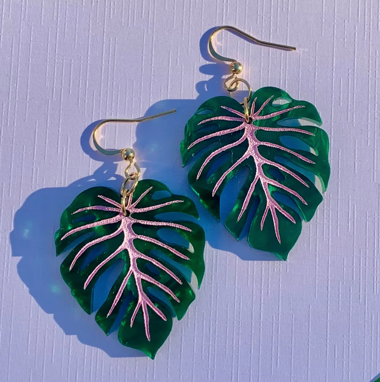 Mini Monstera Earrings