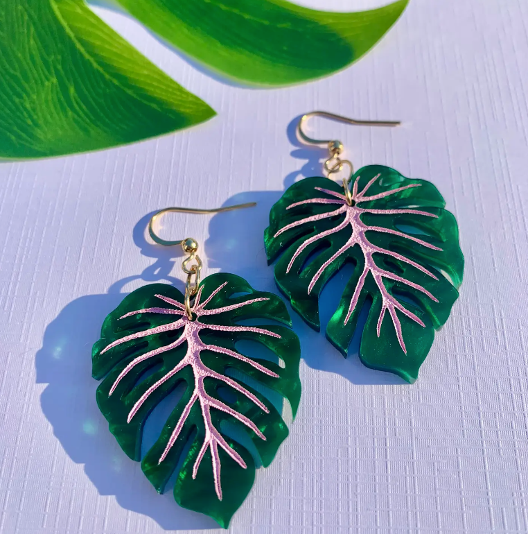 Mini Monstera Earrings