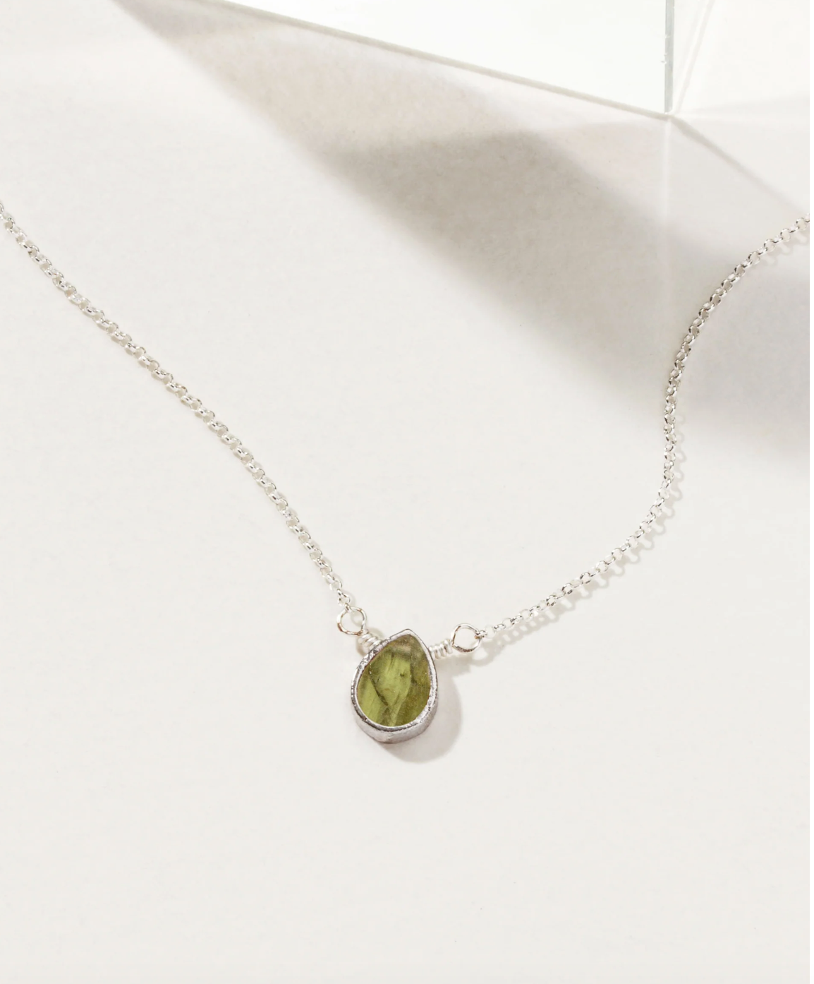 Silver Delicate Gemstone Necklace- Peridot