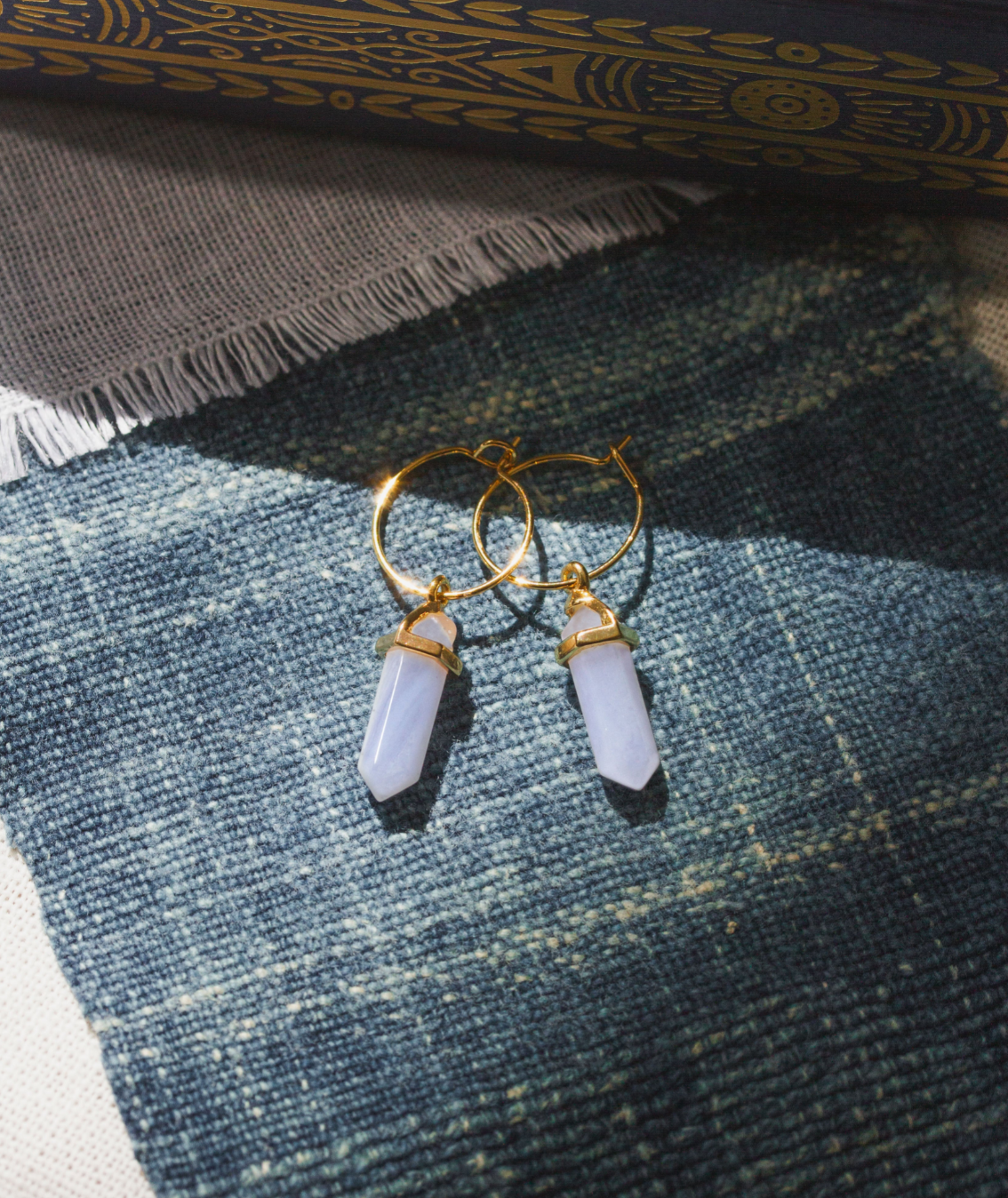 Prism Mini Hoop Earrings- Blue Lace Agate