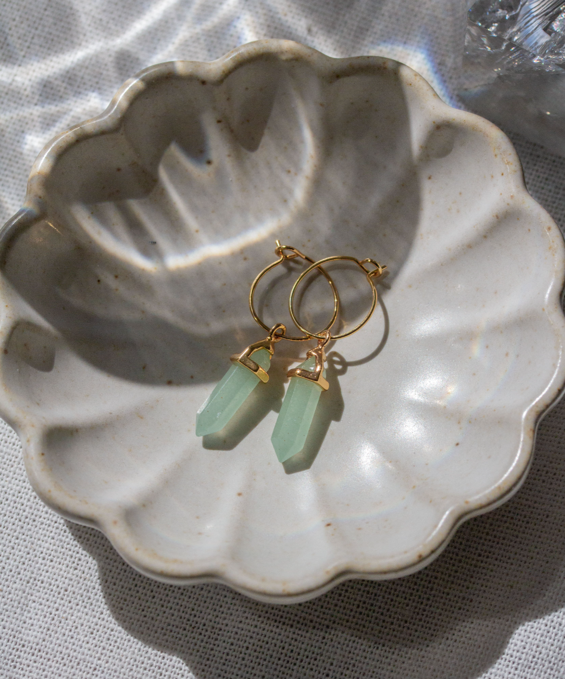 Prism Mini Hoop Earrings- Green Aventurine